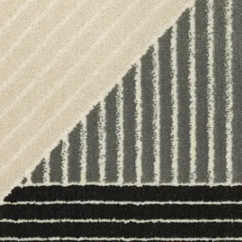 8' Ivory And Black Geometric Runner Rug