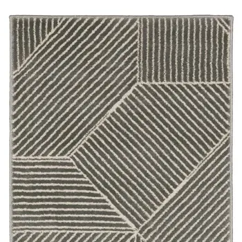 8' Gray And Ivory Geometric Runner Rug