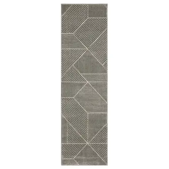 8' Gray And Ivory Geometric Runner Rug