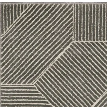 8' Gray And Ivory Geometric Runner Rug