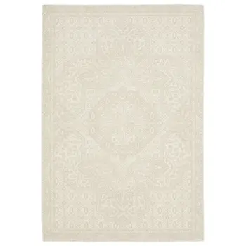 5' X 8' Ivory And Beige Medallion Area Rug