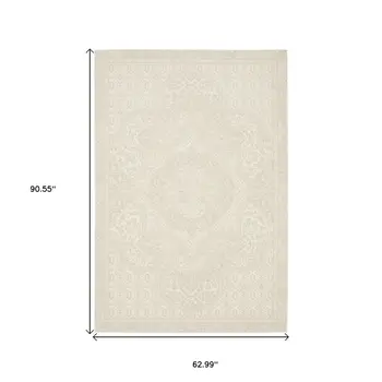 5' X 8' Ivory And Beige Medallion Area Rug