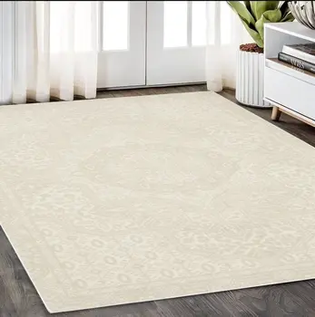 5' X 8' Ivory And Beige Medallion Area Rug