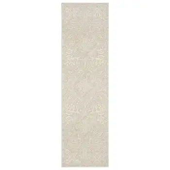 8' Ivory And Beige Medallion Runner Rug