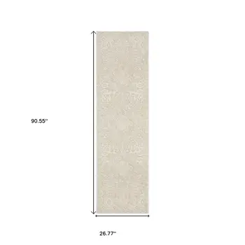 8' Ivory And Beige Medallion Runner Rug
