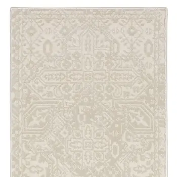 8' Ivory And Beige Medallion Runner Rug