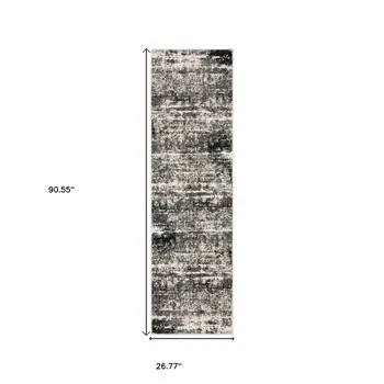 8' Gray And Ivory Abstract Runner Rug