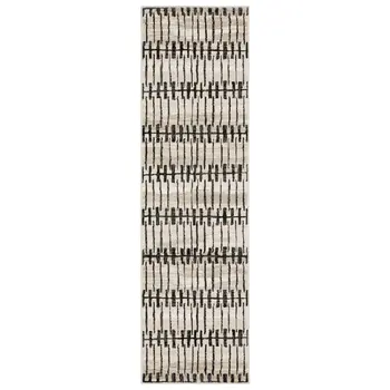 8' Beige And Black Geometric Runner Rug