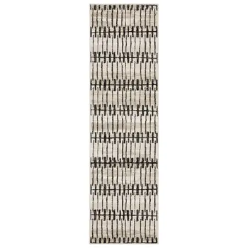 8' Beige And Black Geometric Runner Rug
