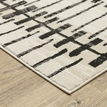 8' Beige And Black Geometric Runner Rug