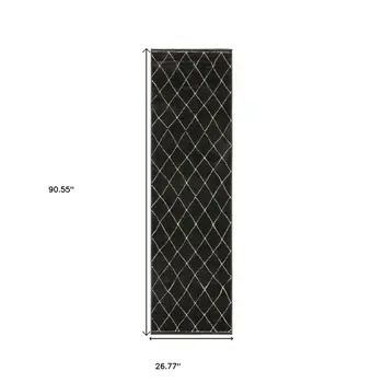 8' Charcoal And Ivory Trellis Runner Rug