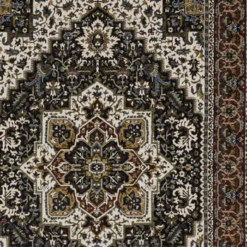 4' X 6' Navy Blue Ivory And Black Medallion Area Rug With Fringe