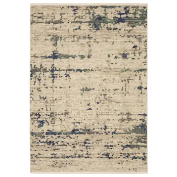 3' X 5' Beige And Green Abstract Area Rug With Fringe