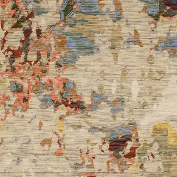 3' X 5' Beige Salmon And Yellow Abstract Area Rug With Fringe