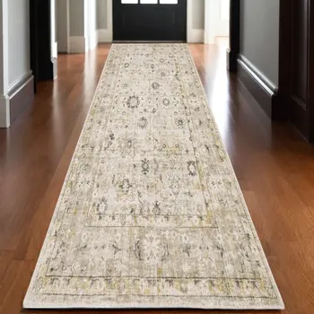 10' Beige And Gold Oriental Hand Tufted Runner Rug