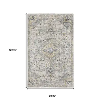 10' Gray And Gold Medallion Hand Tufted Runner Rug