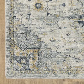 10' Gray And Gold Medallion Hand Tufted Runner Rug