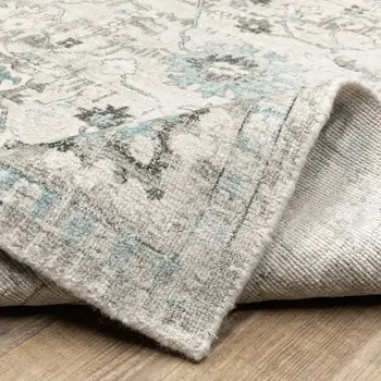 10' Ivory And Teal Oriental Hand Tufted Runner Rug