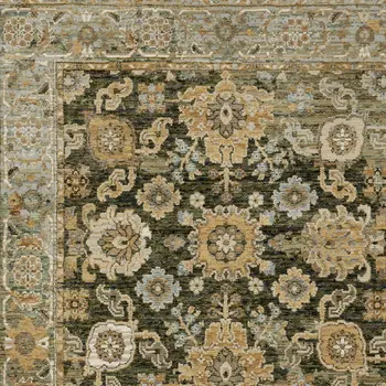 2' X 3' Green And Gold Oriental Area Rug