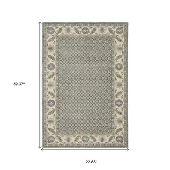 2' X 3' Blue And Ivory Oriental Area Rug