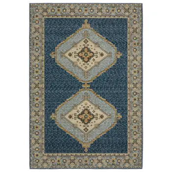 2' X 3' Blue And Gold Medallion Area Rug