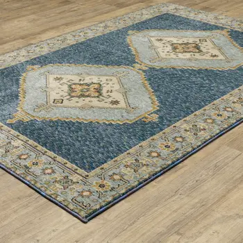 2' X 3' Blue And Gold Medallion Area Rug