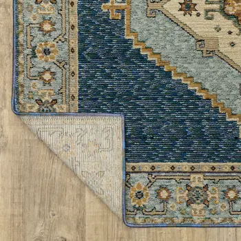 2' X 3' Blue And Gold Medallion Area Rug