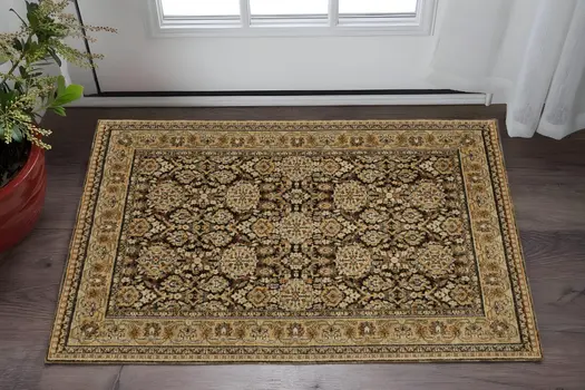 2' X 3' Brown And Gold Oriental Area Rug