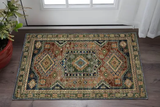 2' X 3' Blue Gray And Brown Tribal Area Rug