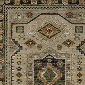 2' X 3' Gray And Green Tribal Area Rug
