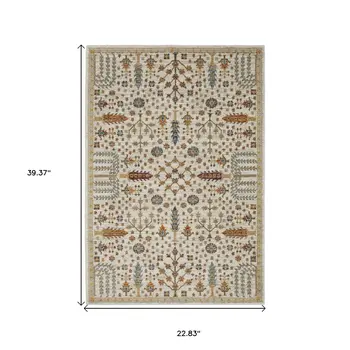 2' X 3' Ivory And Gold Oriental Area Rug