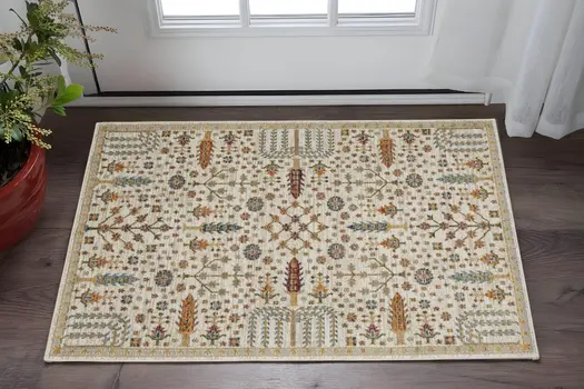 2' X 3' Ivory And Gold Oriental Area Rug