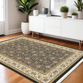 4' X 6' Ivory Oriental Area Rug With Fringe