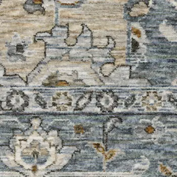 8' Blue And Ivory Medallion Runner Rug With Fringe