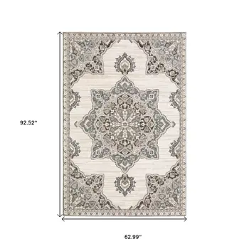 5' X 8' Gray And Blue Medallion Area Rug