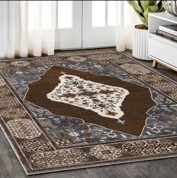 5' X 8' Gray And Blue Medallion Area Rug