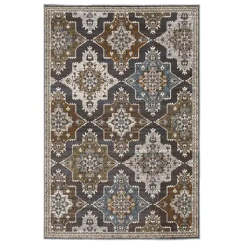 5' X 8' Gray And Blue Medallion Area Rug