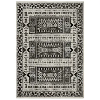 3' X 5' Ivory And Charcoal Oriental Area Rug With Fringe