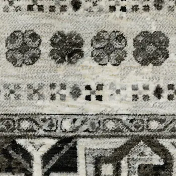 3' X 5' Ivory And Charcoal Oriental Area Rug With Fringe