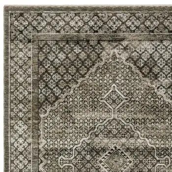 3' X 5' Gray And Beige Medallion Area Rug With Fringe