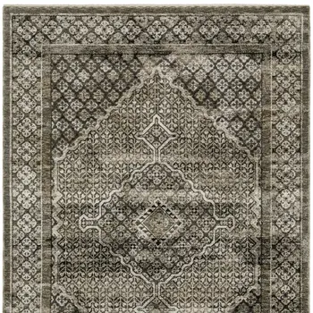 3' X 5' Gray And Beige Medallion Area Rug With Fringe