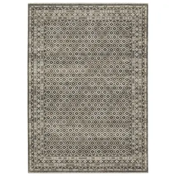 3' X 5' Gray And Beige Diamond Area Rug With Fringe