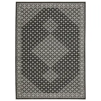 3' X 5' Black And Gray Diamond Area Rug With Fringe