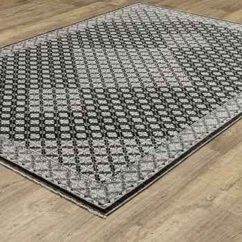 3' X 5' Black And Gray Diamond Area Rug With Fringe