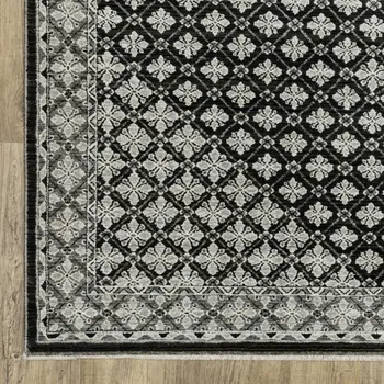 3' X 5' Black And Gray Diamond Area Rug With Fringe