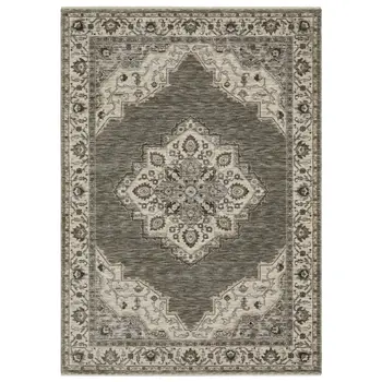 3' X 5' Gray And Beige Medallion Area Rug With Fringe