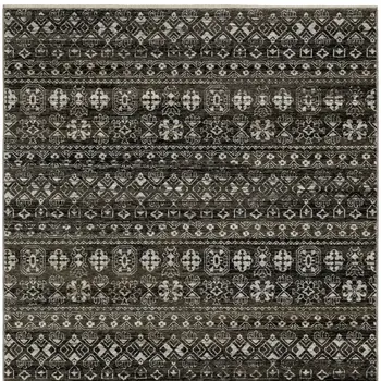 3' X 5' Black And Gray Tribal Area Rug With Fringe