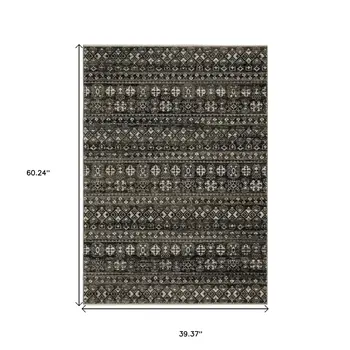 3' X 5' Black And Gray Tribal Area Rug With Fringe