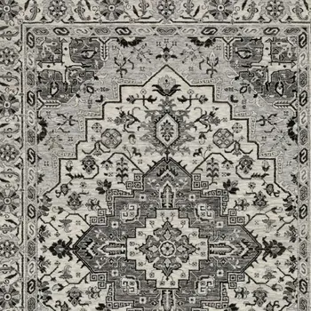 3' X 5' Gray And Ivory Medallion Area Rug With Fringe