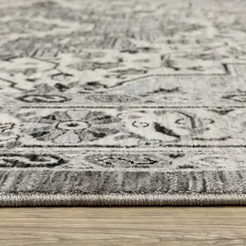 3' X 5' Gray And Ivory Medallion Area Rug With Fringe